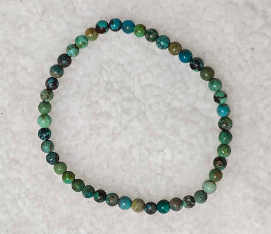 Pierre : Turquoise du Tibet - Qualité : A+ - Origine : Tibet Taille de perle : 4mm - Forme : Boule Le produit que tu recevras peut différer de la photo de présentation, car chaque pierre naturelle est unique !