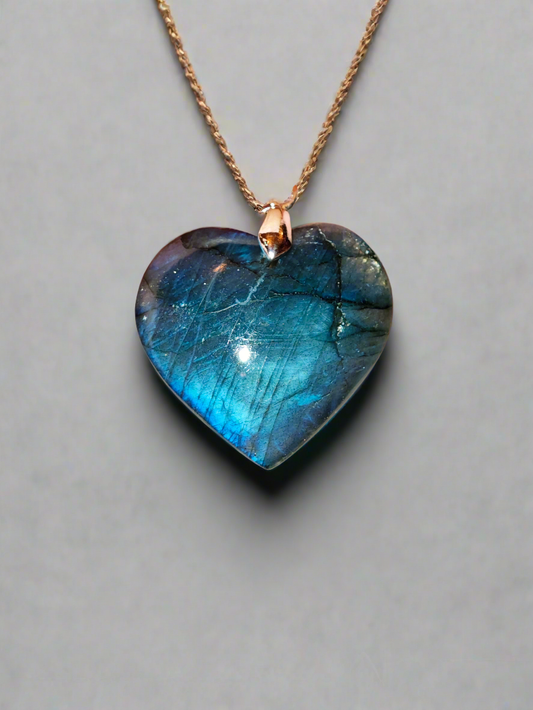 Pendentif Labradorite EXTRA Cœur de 2.5 à 3 cm